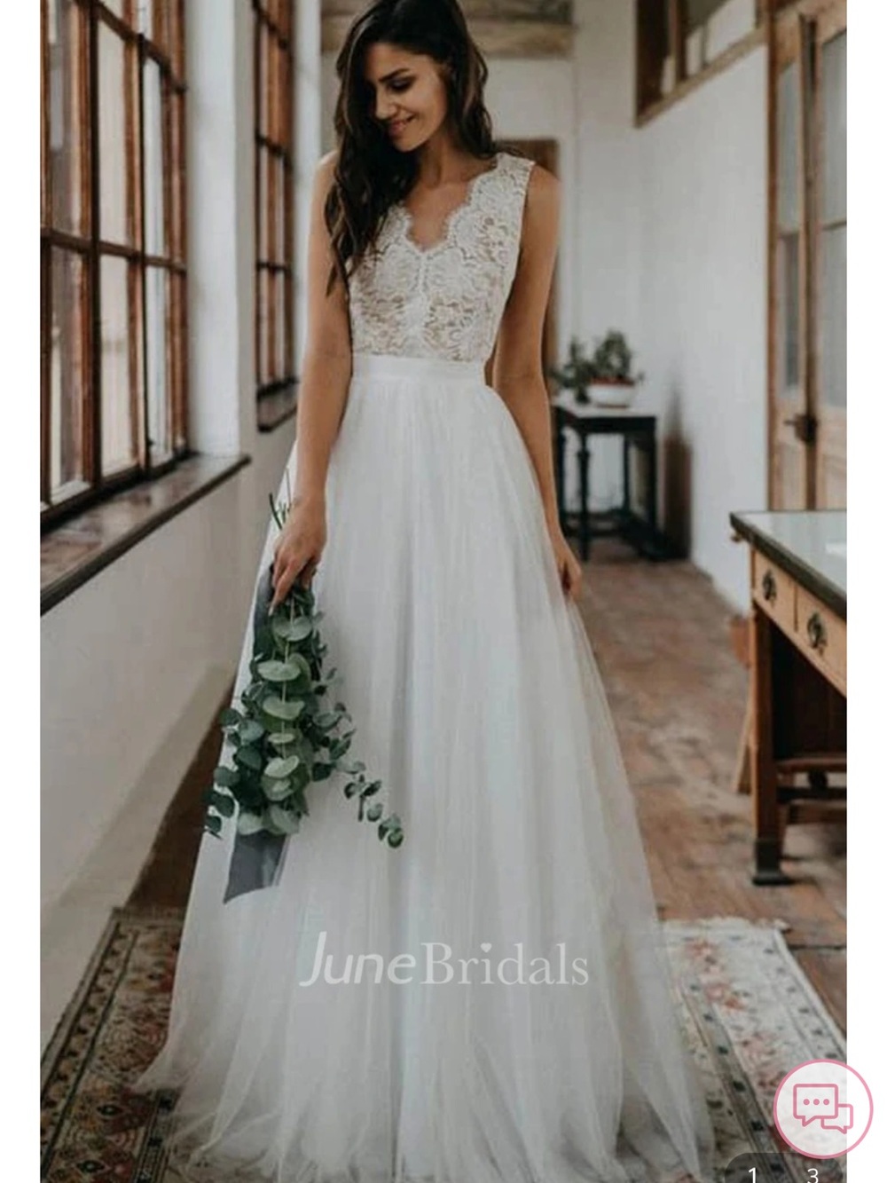 White Lace Bodice Tulle Wedding Dress
